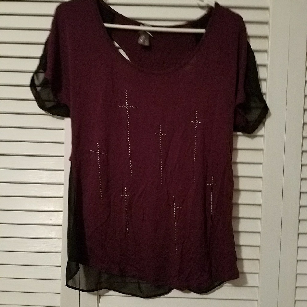 Burgendy shirt with sheer black back